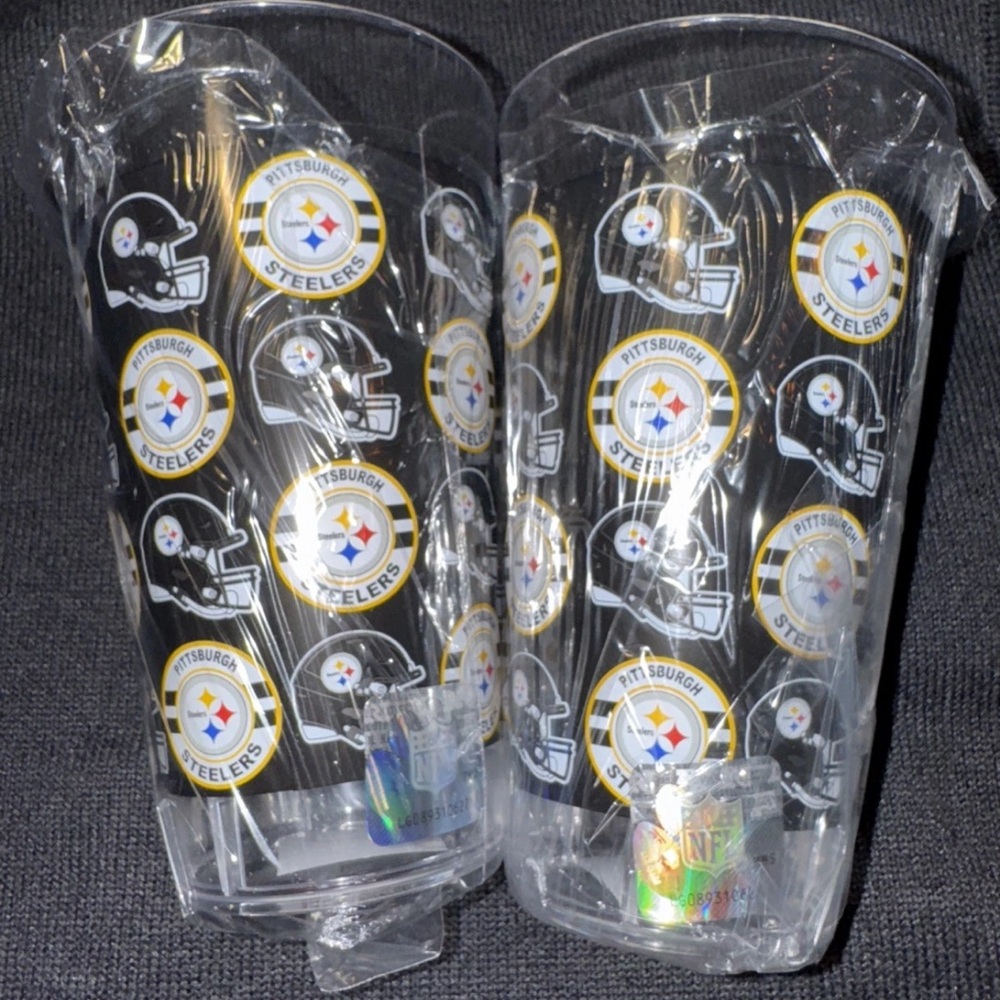 Pittsburgh Steelers Football NFL Clear Plastic Pint Beer Glasses 16oz lot of 2